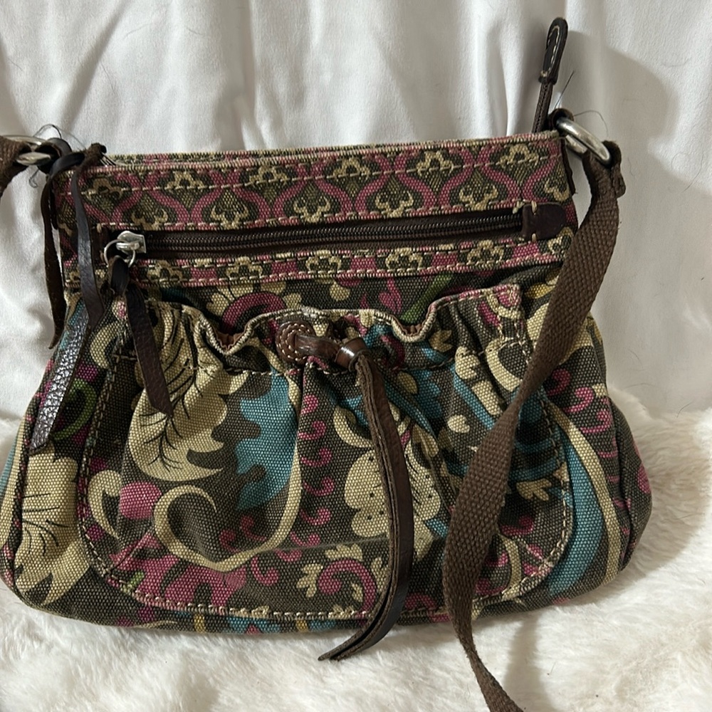 Fossil canvas crossbody bag brown and mauve